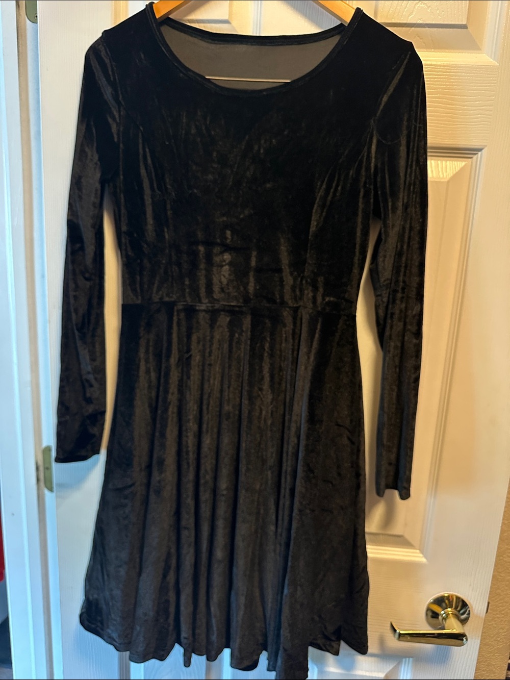 Black Velvet Long Sleeve Skater Dress